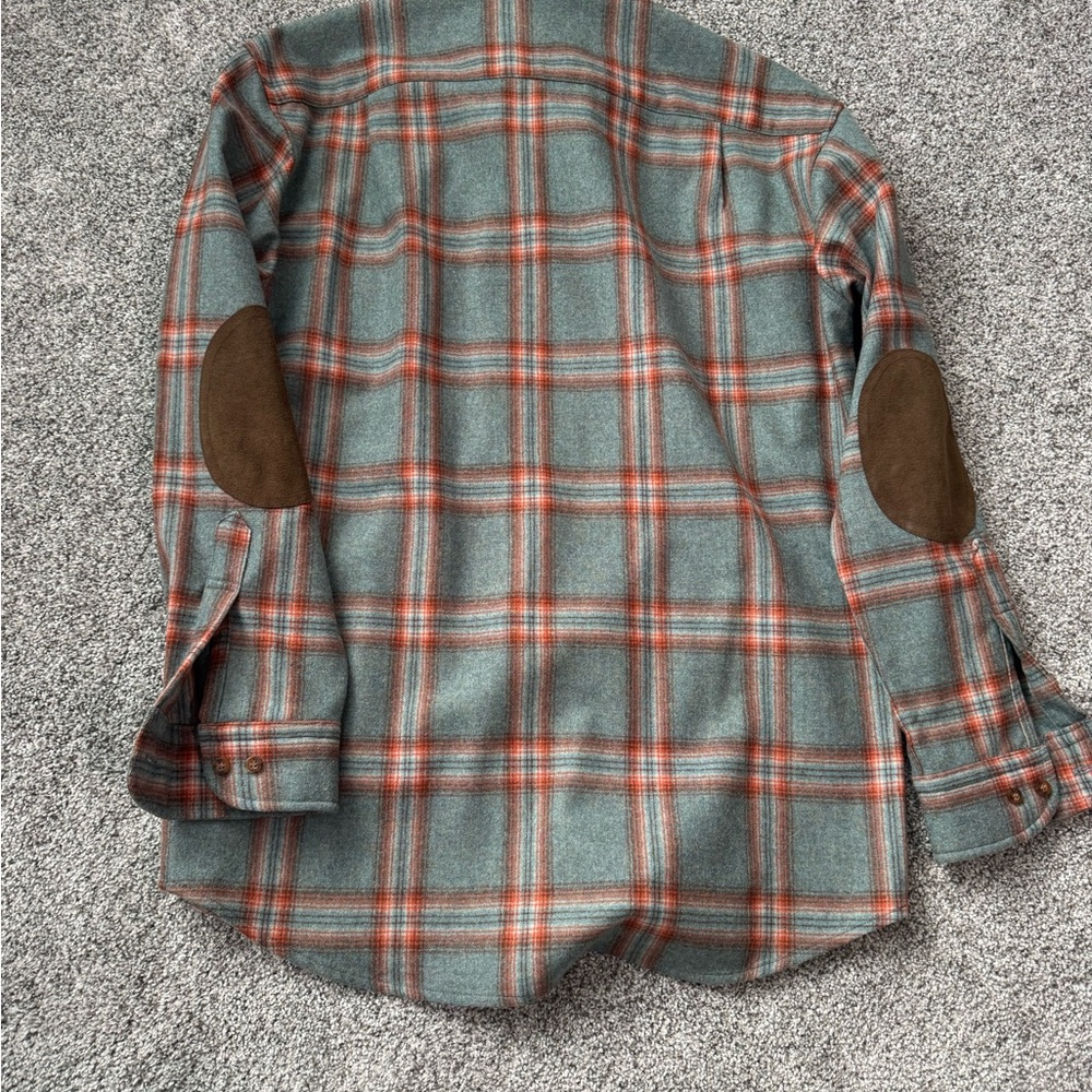 Pendleton Trail Gray and Brown Plaid Shirt with Elbow Patches men’s medium - Picture 3 of 3